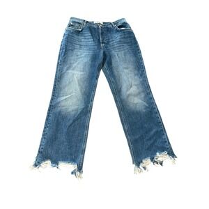 We The Free People Maggie Straight Leg Mid Rise‎ Jeans Size 29 Distressed Hem